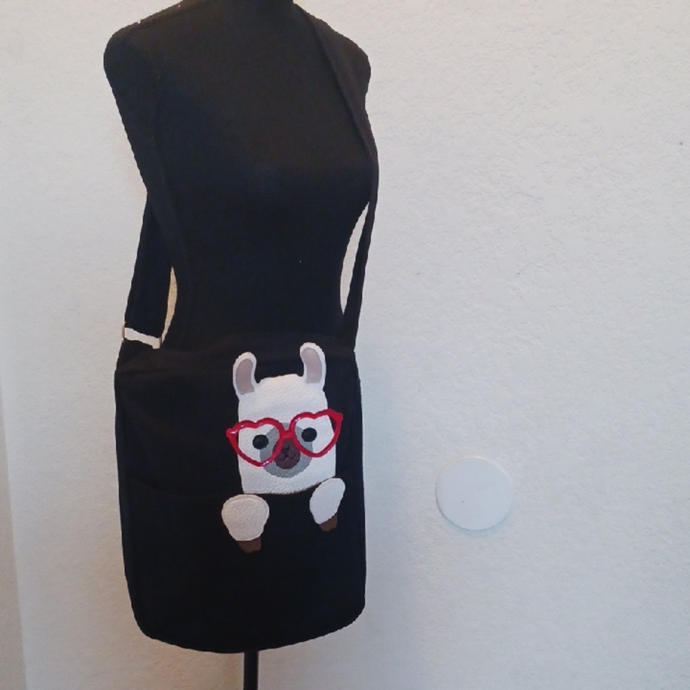 Sleepville Critter Black Messanger Canvas Bag with Llama Design